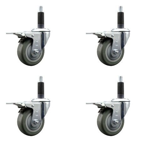 Service Caster 3.5'' Gray Poly Swivel 1'' Expanding Stem Caster Set Total Lock Brake, 4PK SCC-EXTTL20S3514-PPUB-1-4